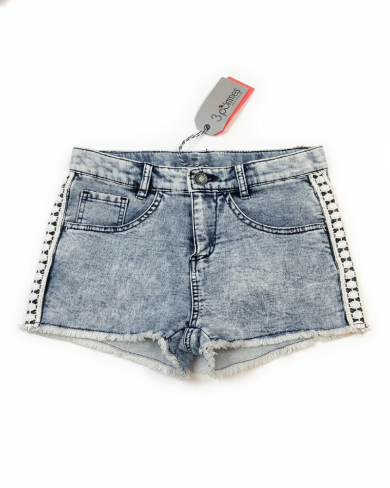 3 Pommes Short Fille Bleu